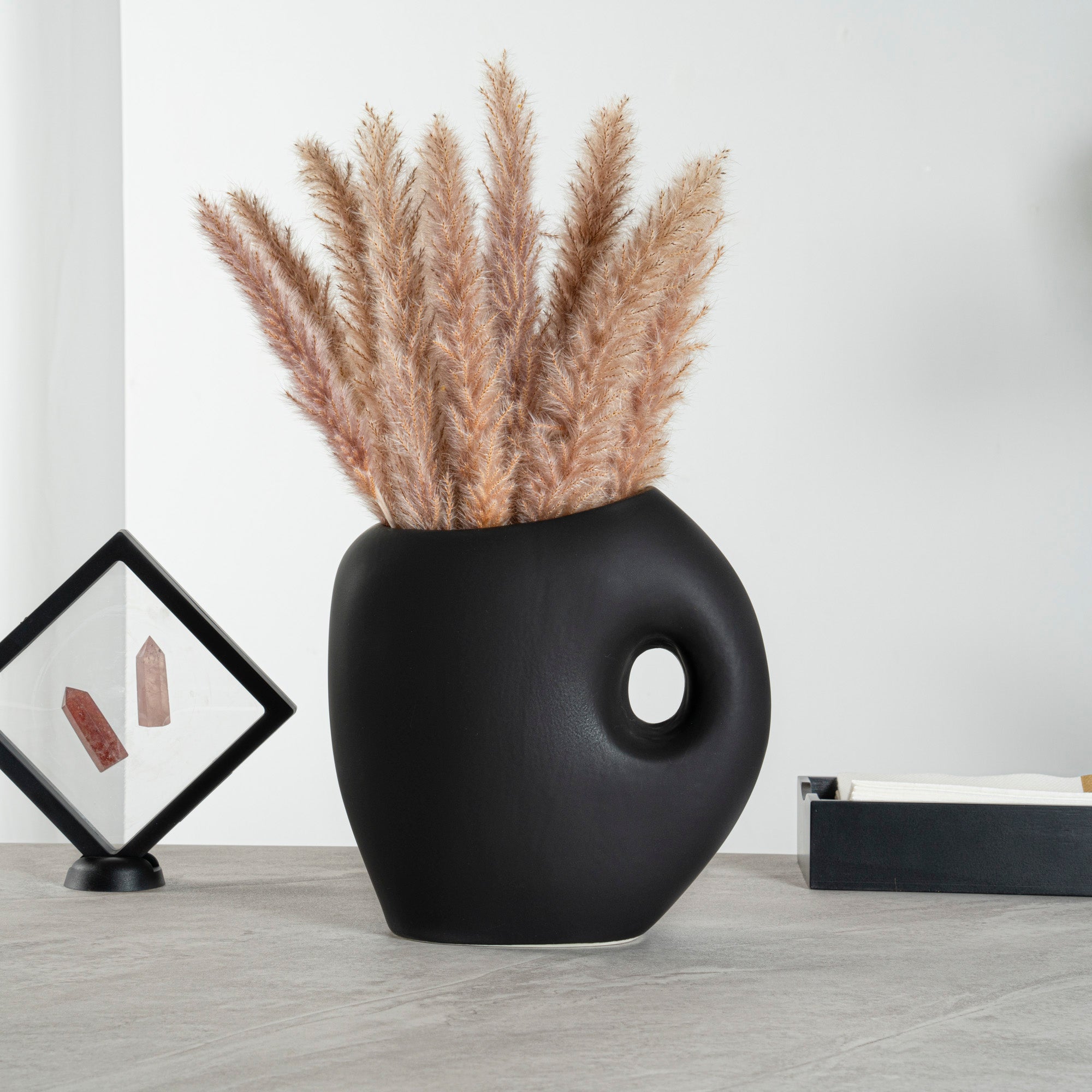 Table Art Black Ceramic Jug Vase - 8 3/4'' x 4 1/2'' x 9 1/2'' - 1 count box