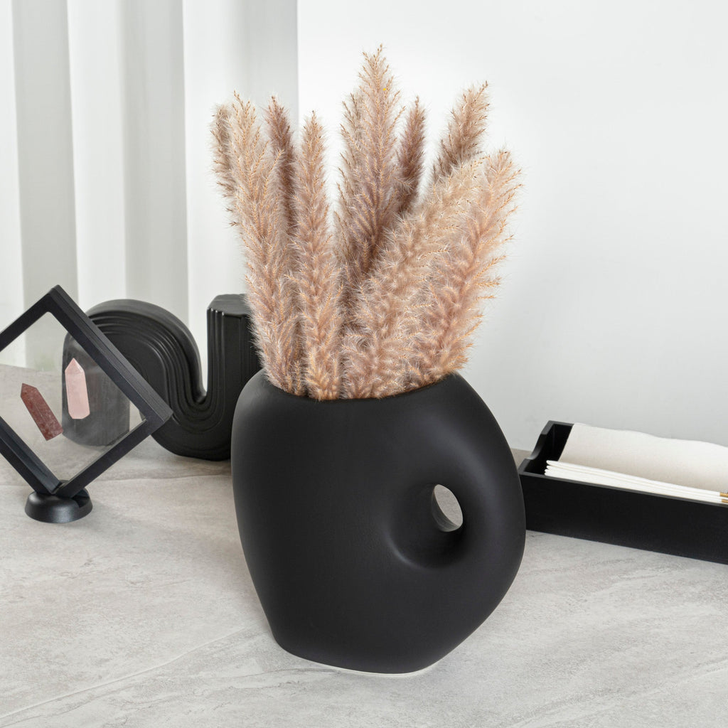 Table Art Black Ceramic Jug Vase - 8 3/4'' x 4 1/2'' x 9 1/2'' - 1 count box