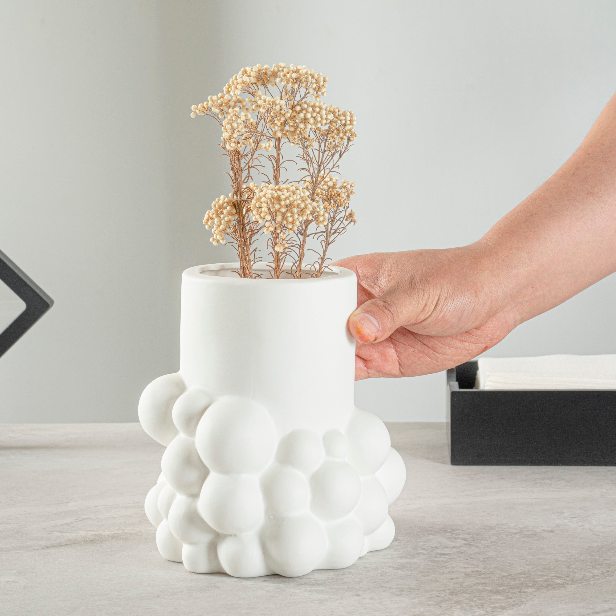 Table Art White Ceramic Cylinder Bubble Vase - 6'' x 5 3/4'' x 6 1/2'' - 1 count box