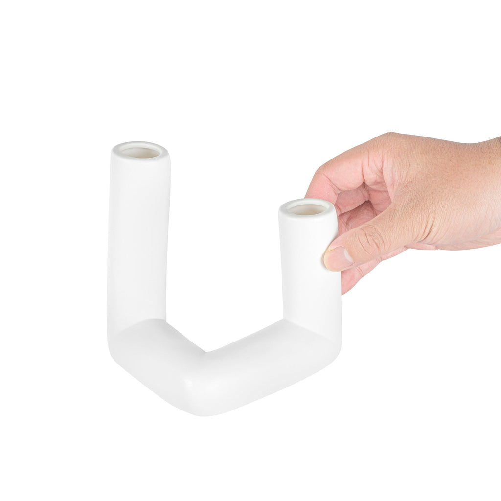 Table Art Rectangle White Ceramic Abstract Vase - 6 1/4'' x 5'' x 6'' - 1 count box