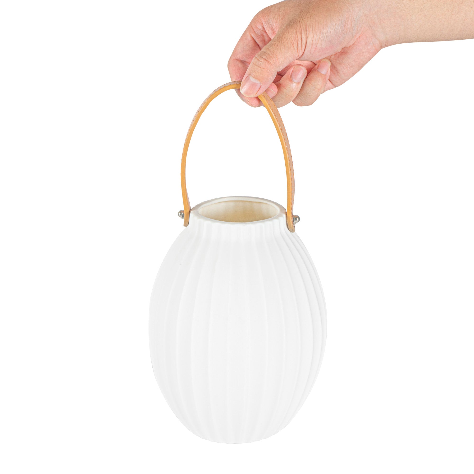Table Art White Porcelain Lantern / Vase - with Handle - 6 1/4'' x 6 1/4'' x 8'' - 1 count box