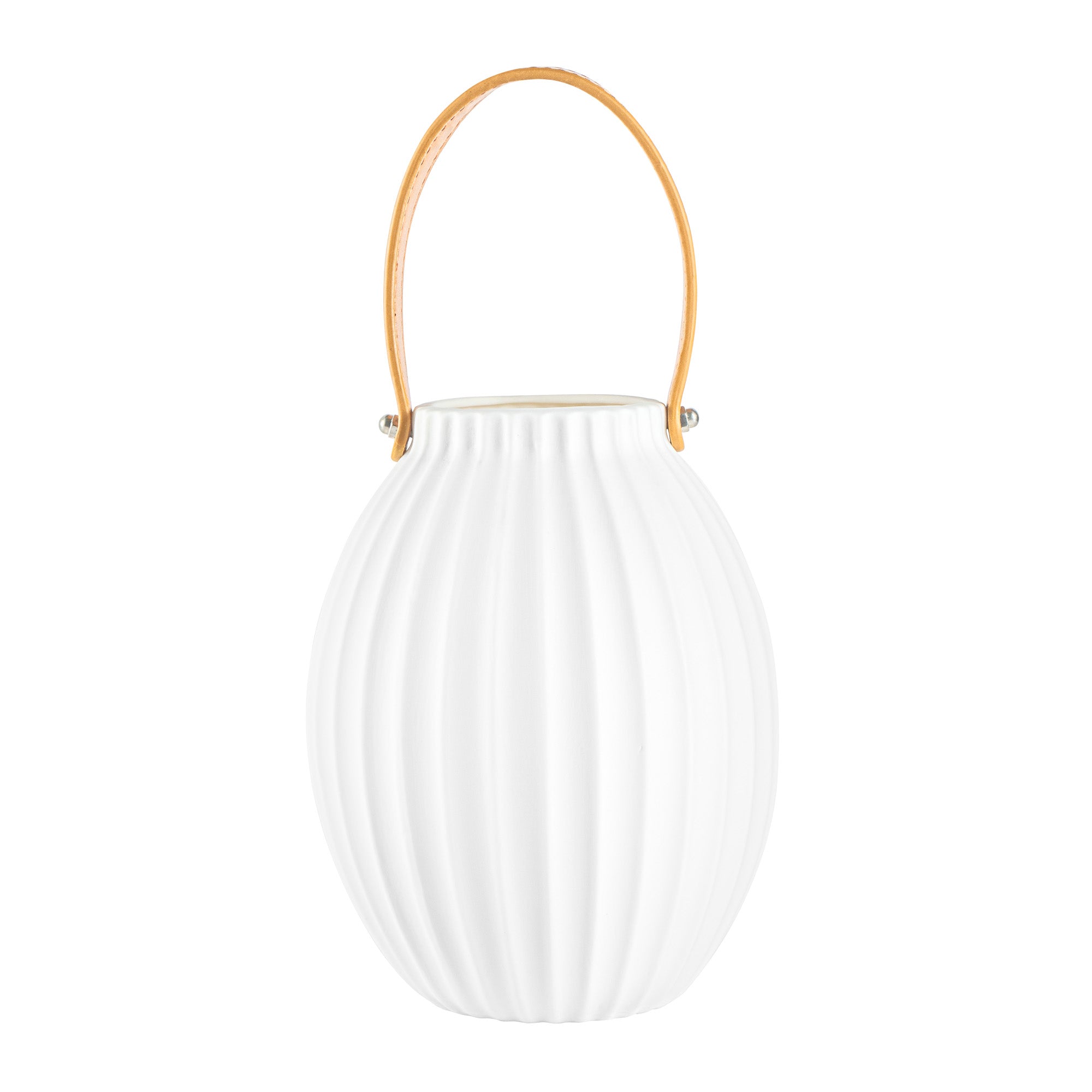 Table Art White Porcelain Lantern / Vase - with Handle - 5'' x 5'' x 6 1/2'' - 1 count box