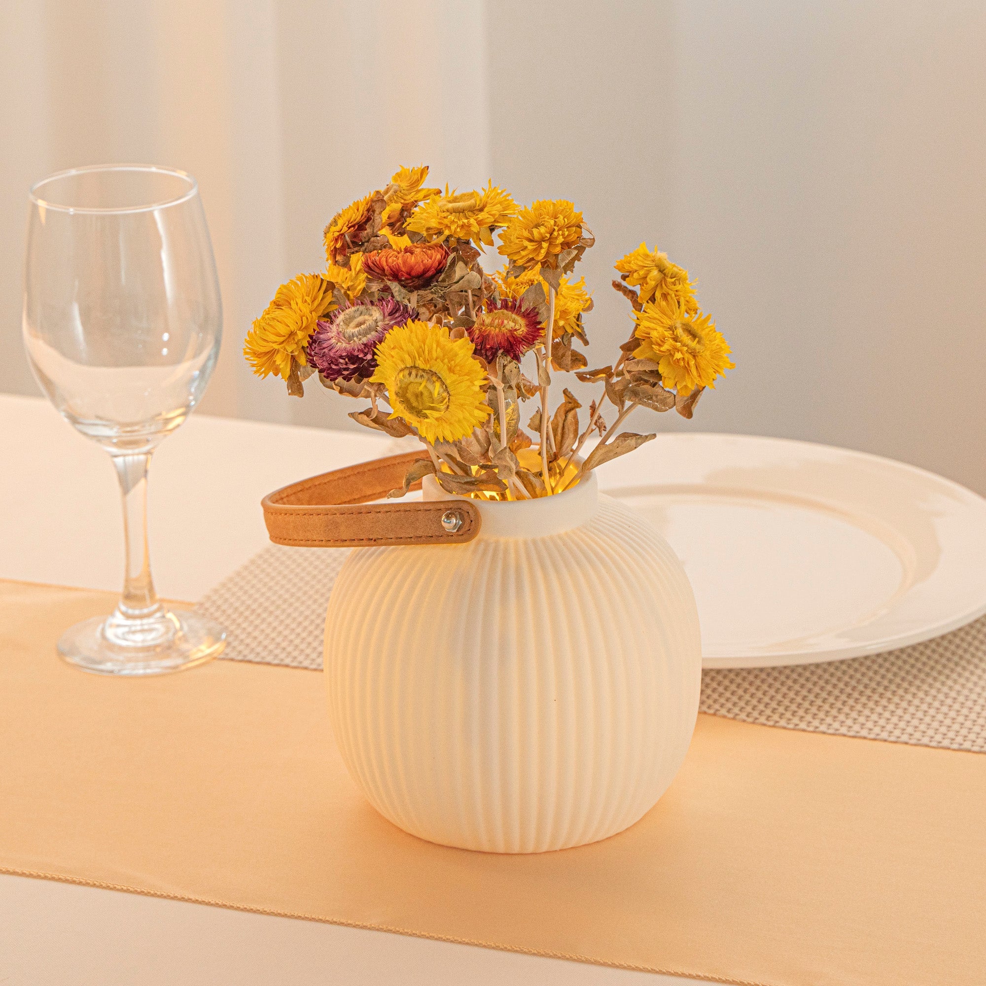 Table Art White Porcelain Lantern / Vase - with Handle - 6'' x 6'' x 5 3/4'' - 1 count box