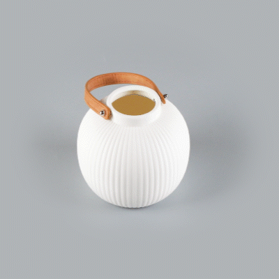 Table Art White Porcelain Lantern / Vase - with Handle - 6'' x 6'' x 5 3/4'' - 1 count box