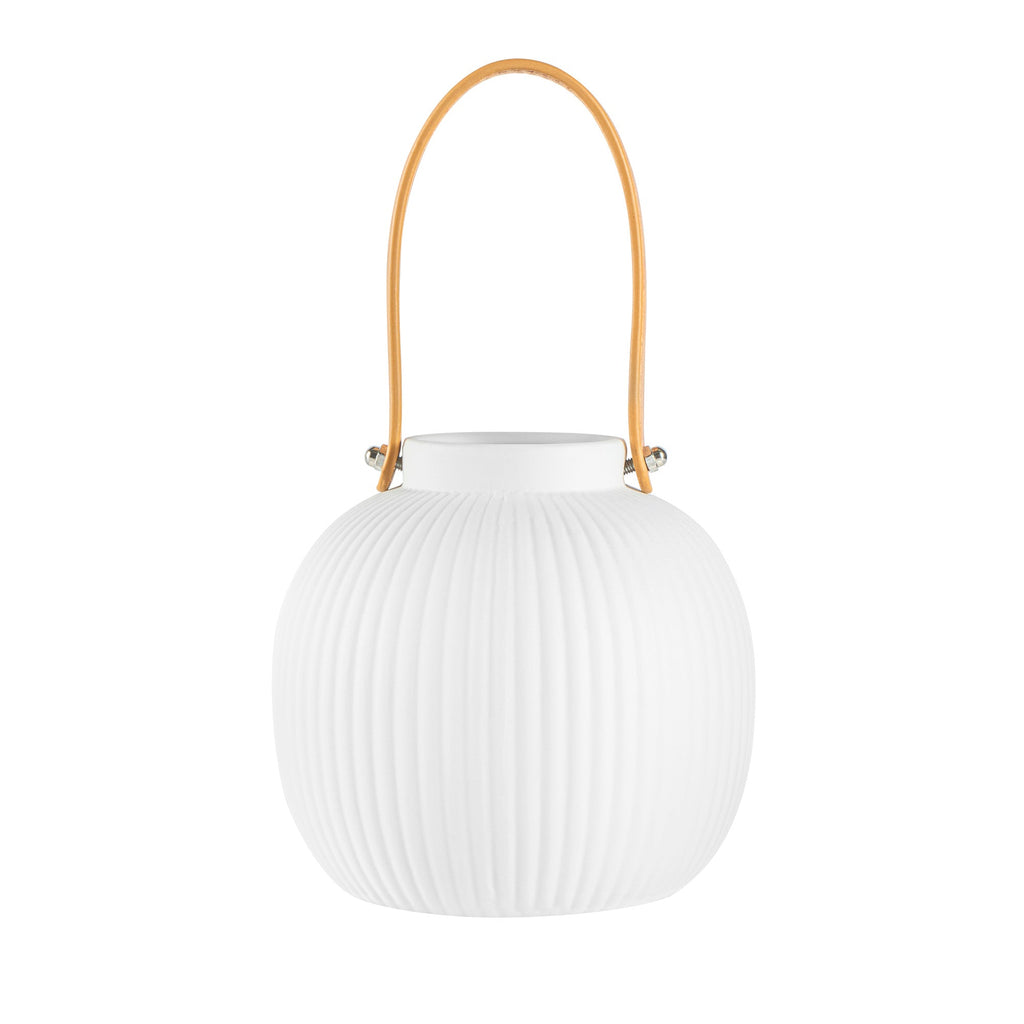 Table Art White Porcelain Lantern / Vase - with Handle - 6'' x 6'' x 5 3/4'' - 1 count box