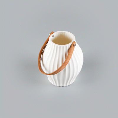 Table Art White Porcelain Lantern / Vase - with Handle - 5 1/4'' x 5 1/4'' x 6 1/2'' - 1 count box