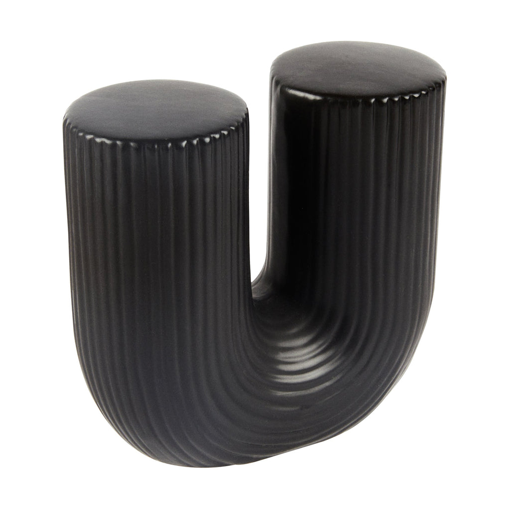 Table Art Black Ceramic U-Shaped Vase - 5 3/4'' x 2 3/4'' x 5 1/2'' - 1 count box