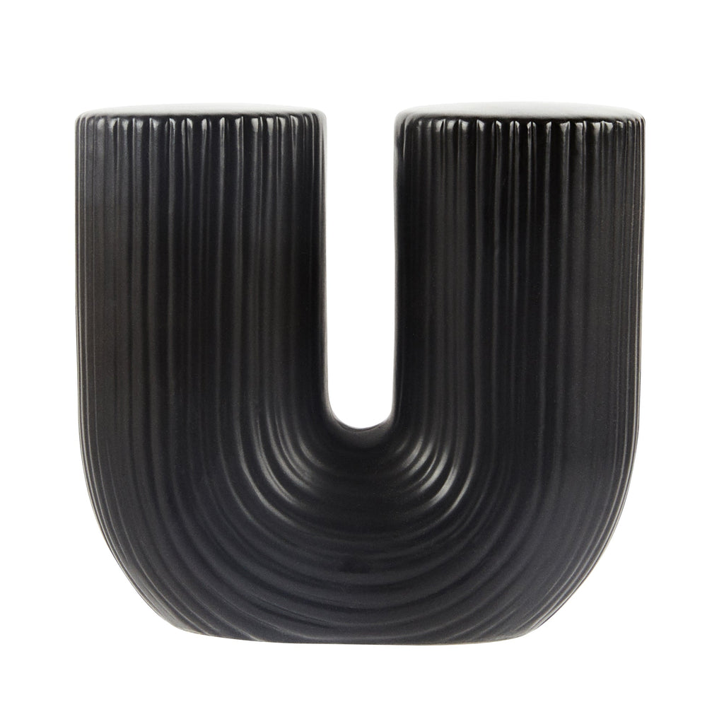 Table Art Black Ceramic U-Shaped Vase - 5 3/4'' x 2 3/4'' x 5 1/2'' - 1 count box