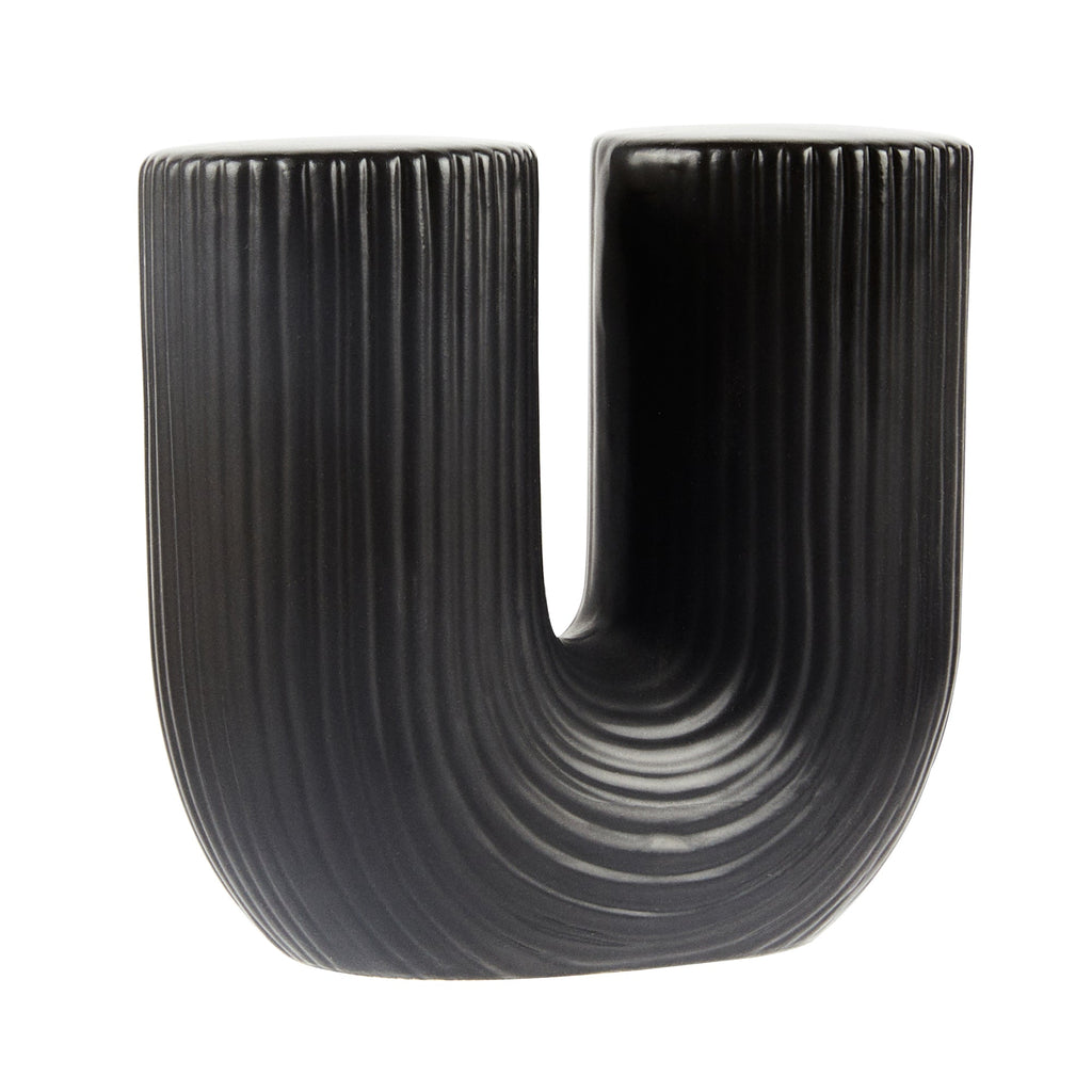 Table Art Black Ceramic U-Shaped Vase - 5 3/4'' x 2 3/4'' x 5 1/2'' - 1 count box