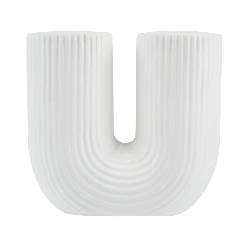 Table Art White Ceramic U-Shaped Vase - 5 3/4'' x 2 3/4'' x 5 1/2'' - 1 count box