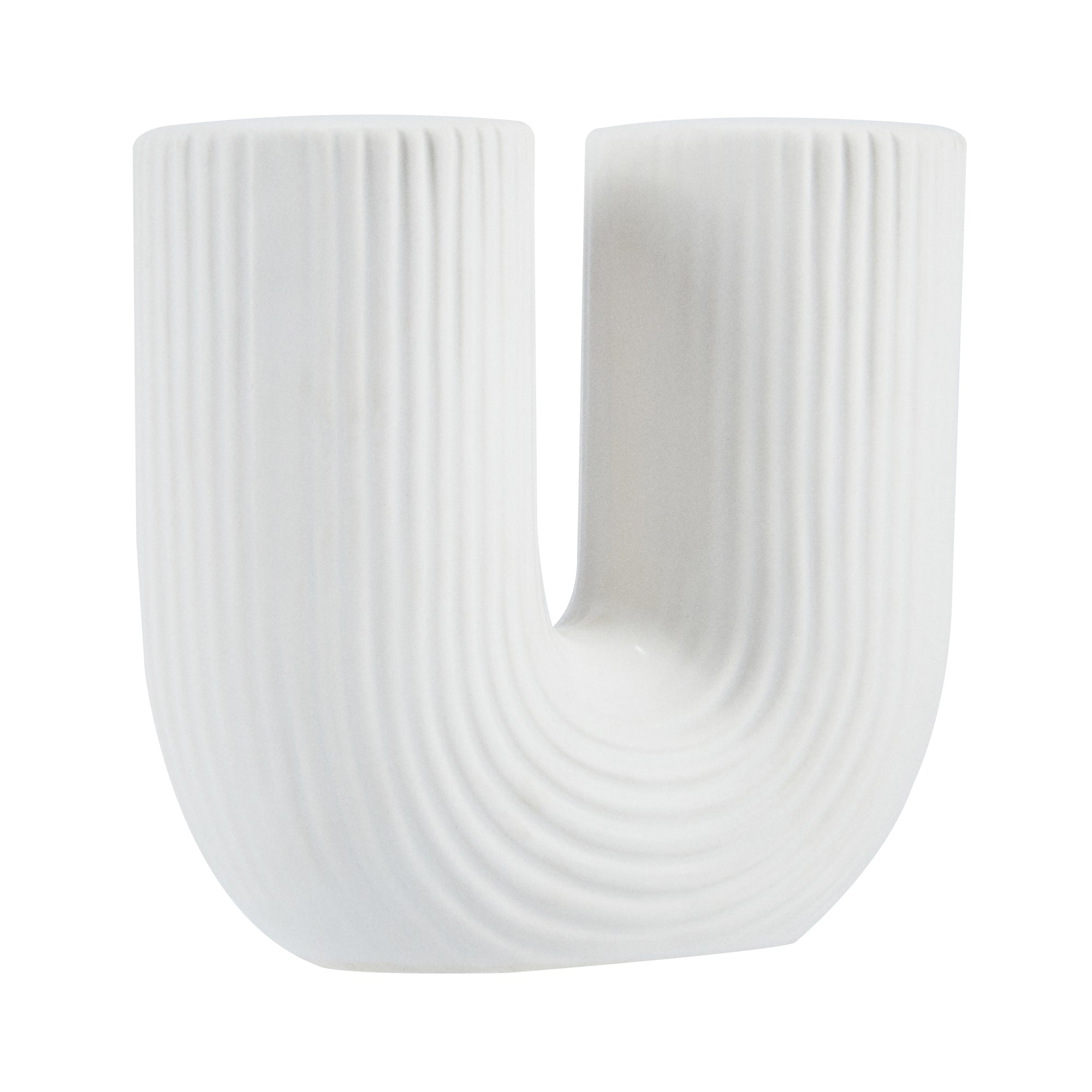 Table Art White Ceramic U-Shaped Vase - 5 3/4'' x 2 3/4'' x 5 1/2'' - 1 count box