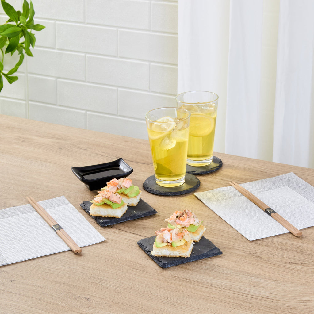 Stone Tek Square Black Slate Appetizer / Tasting Plate - 4" x 4" - 10 count box