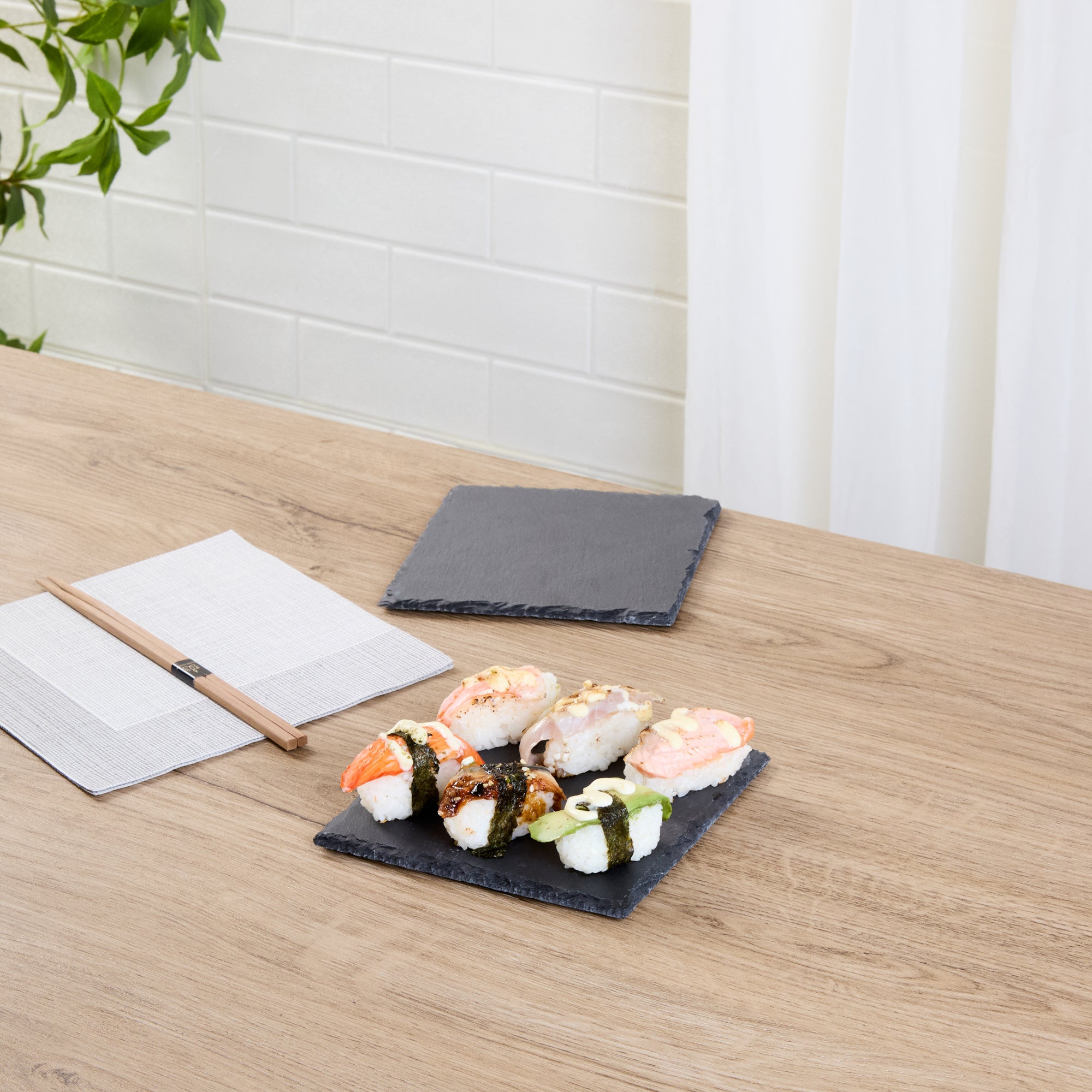 Stone Tek Square Black Slate Appetizer / Tasting Plate - 6" x 6" - 10 count box