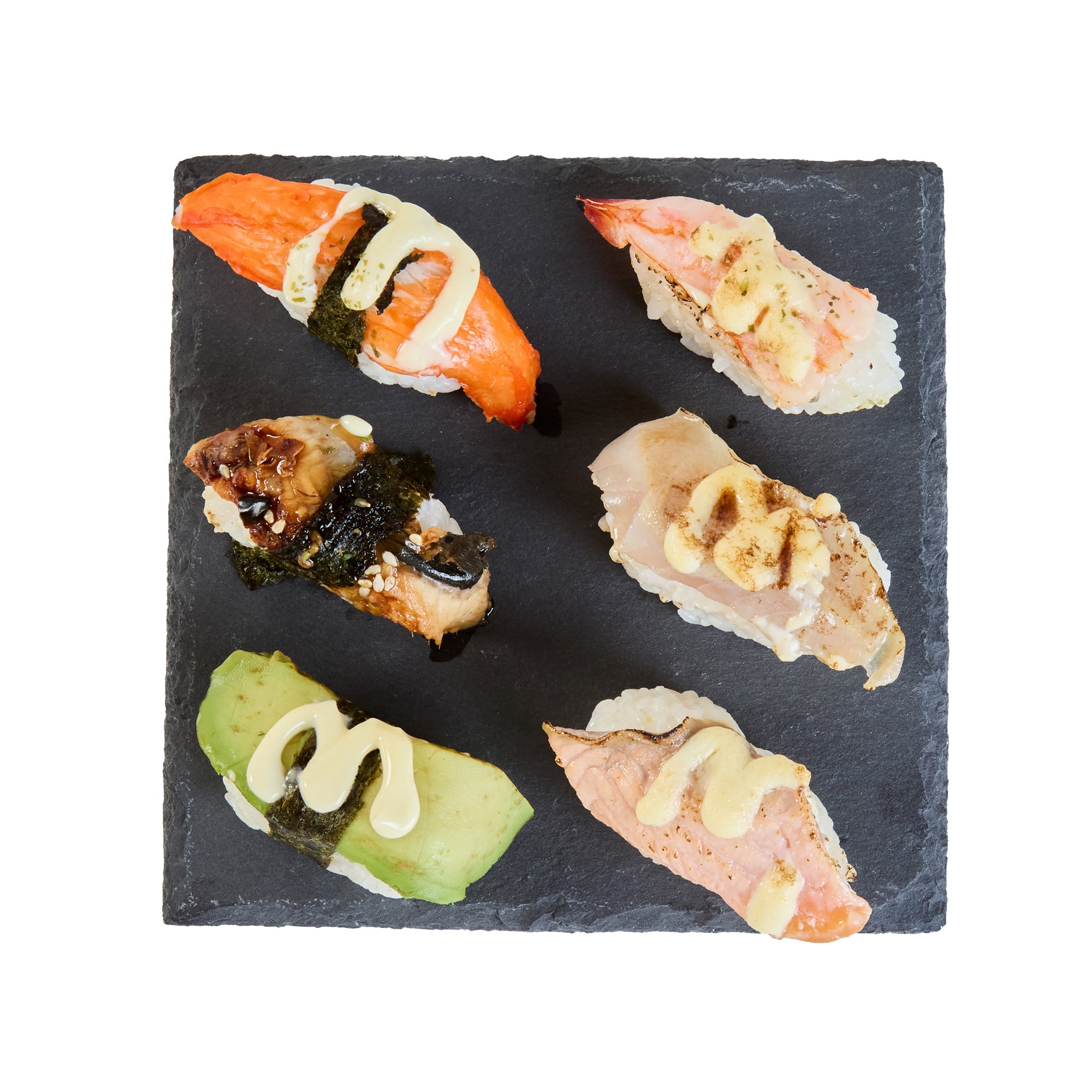 Stone Tek Square Black Slate Appetizer / Tasting Plate - 6" x 6" - 10 count box
