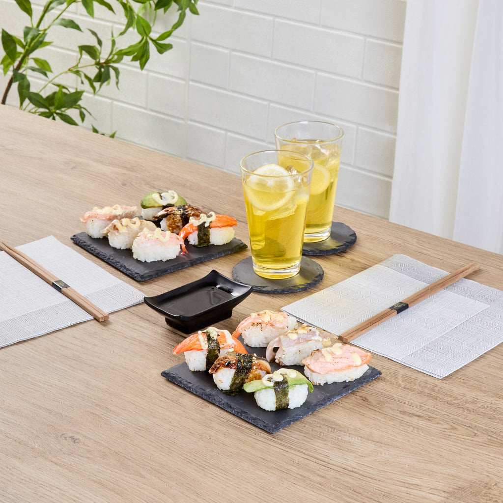 Stone Tek Square Black Slate Appetizer / Tasting Plate - 6" x 6" - 10 count box