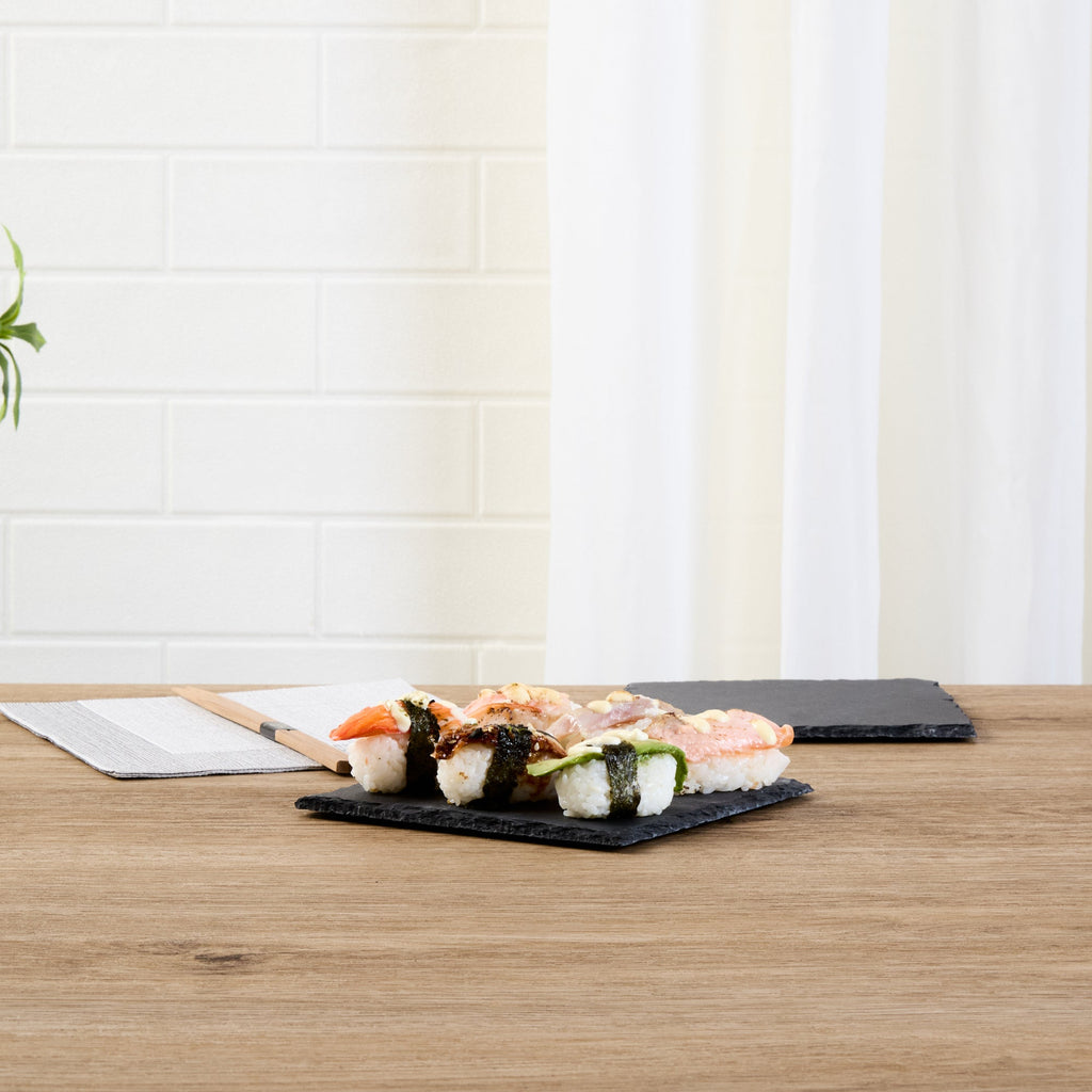 Stone Tek Square Black Slate Appetizer / Tasting Plate - 6" x 6" - 10 count box