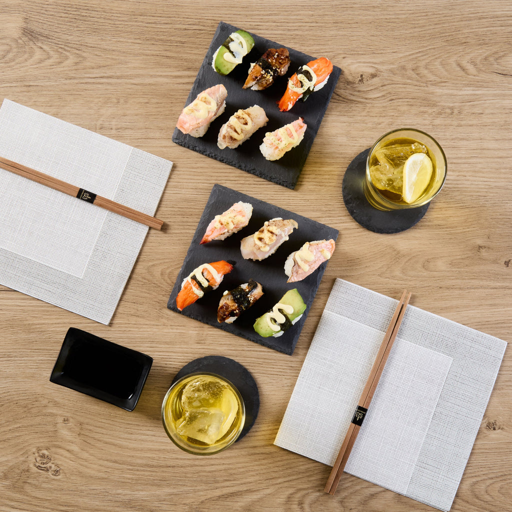 Stone Tek Square Black Slate Appetizer / Tasting Plate - 6" x 6" - 10 count box