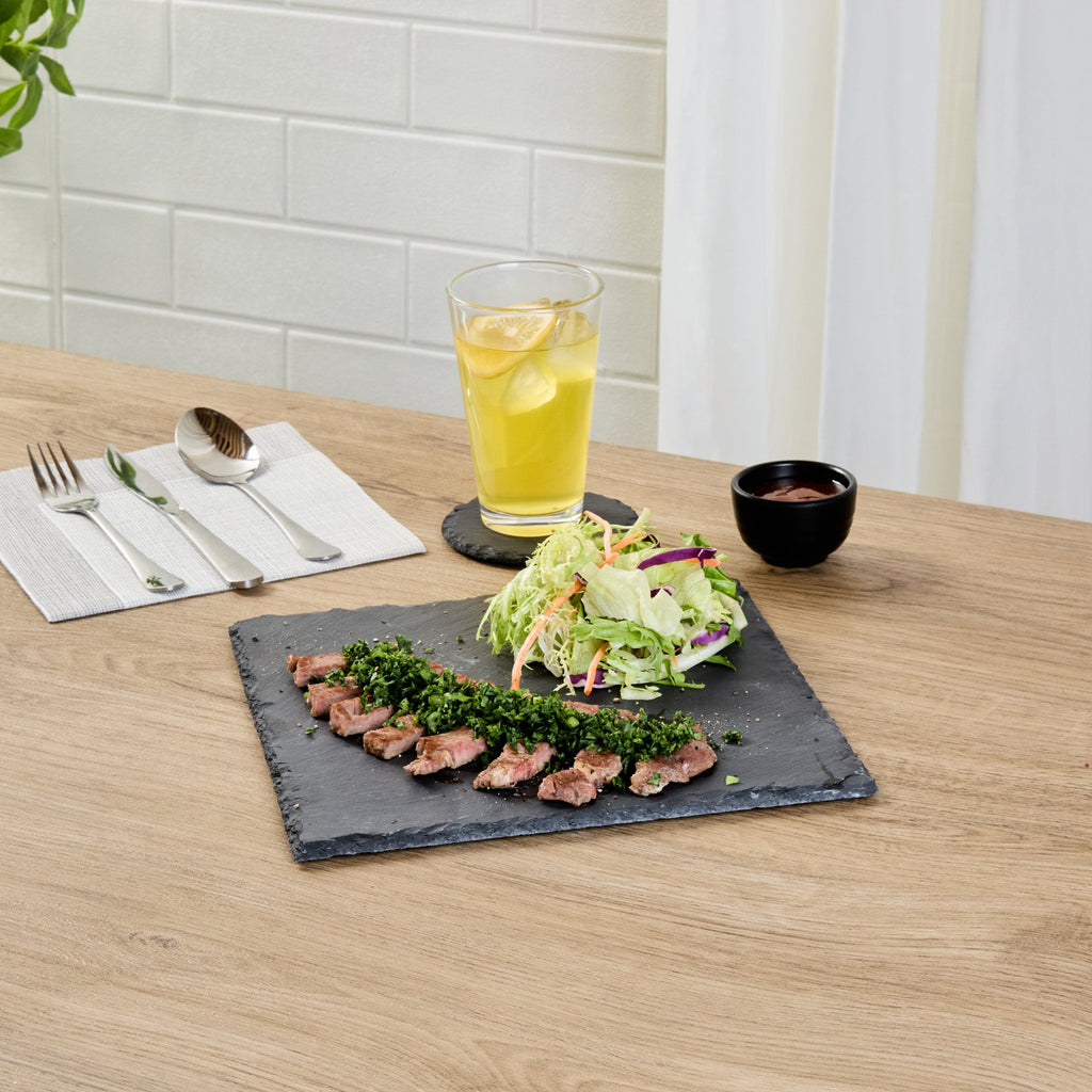Stone Tek Square Black Slate Serving Plate - 10" x 10" - 4 count box