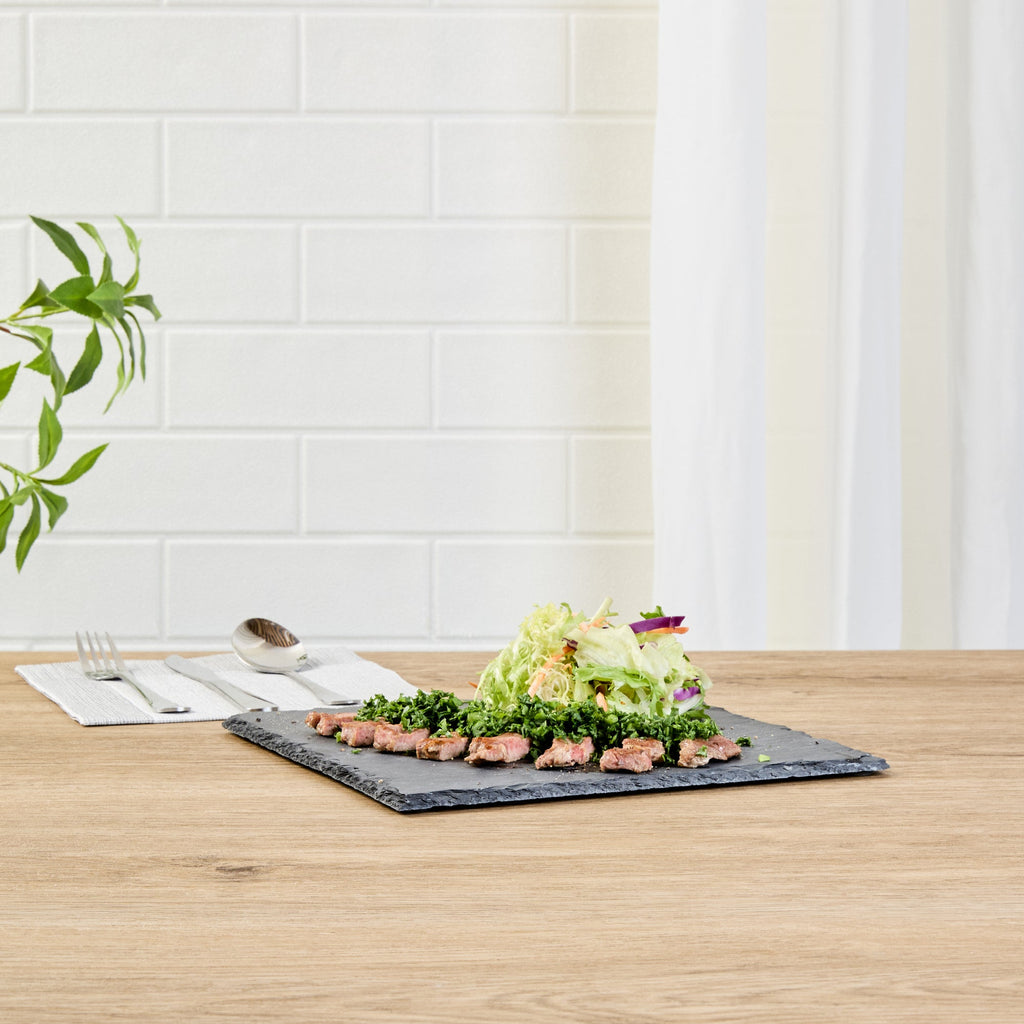 Stone Tek Square Black Slate Serving Plate - 10" x 10" - 4 count box