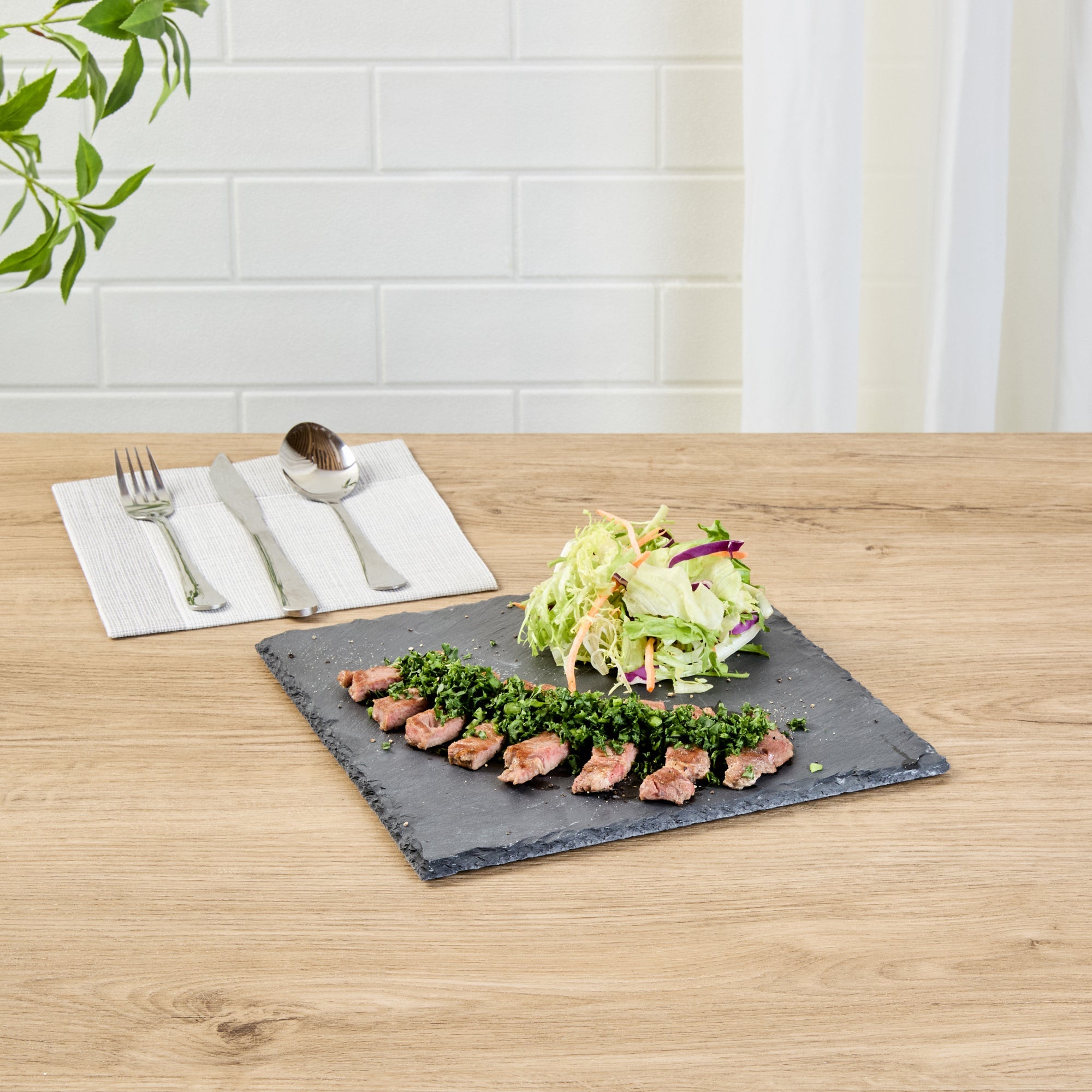 Stone Tek Square Black Slate Serving Plate - 10" x 10" - 4 count box