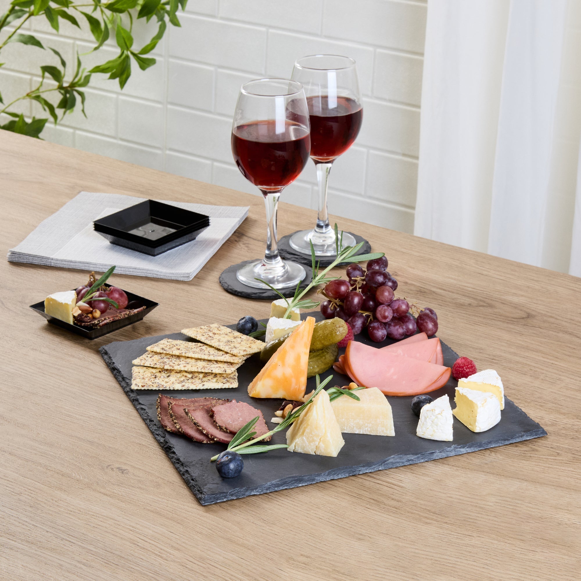 Stone Tek Square Black Slate Serving Tray - 12" x 12" - 4 count box