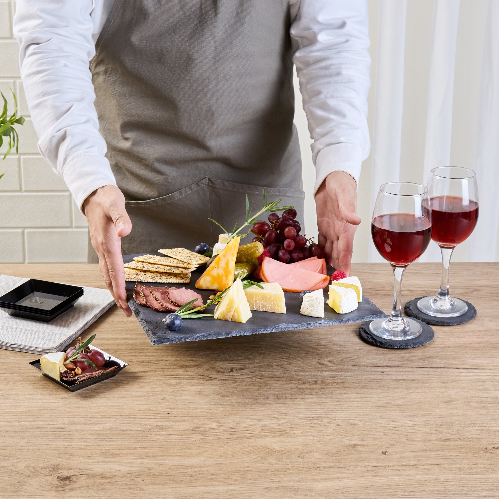Stone Tek Square Black Slate Serving Tray - 12" x 12" - 4 count box