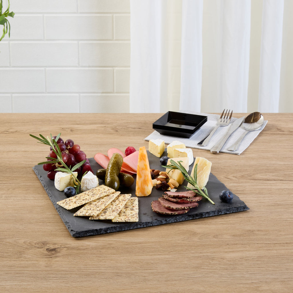 Stone Tek Square Black Slate Serving Tray - 12" x 12" - 4 count box