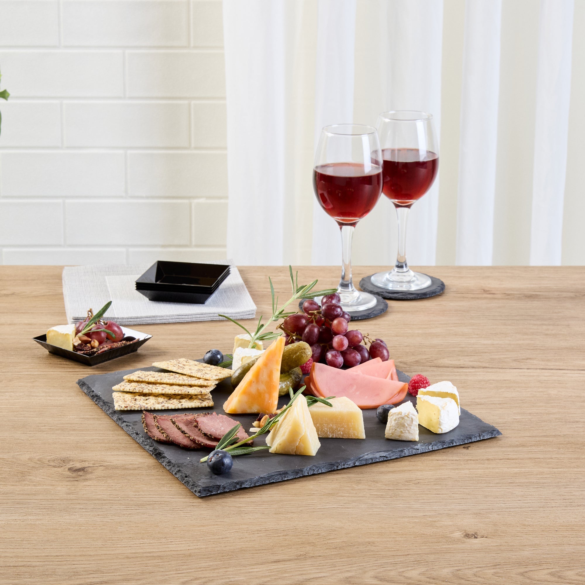 Stone Tek Square Black Slate Serving Tray - 12" x 12" - 4 count box
