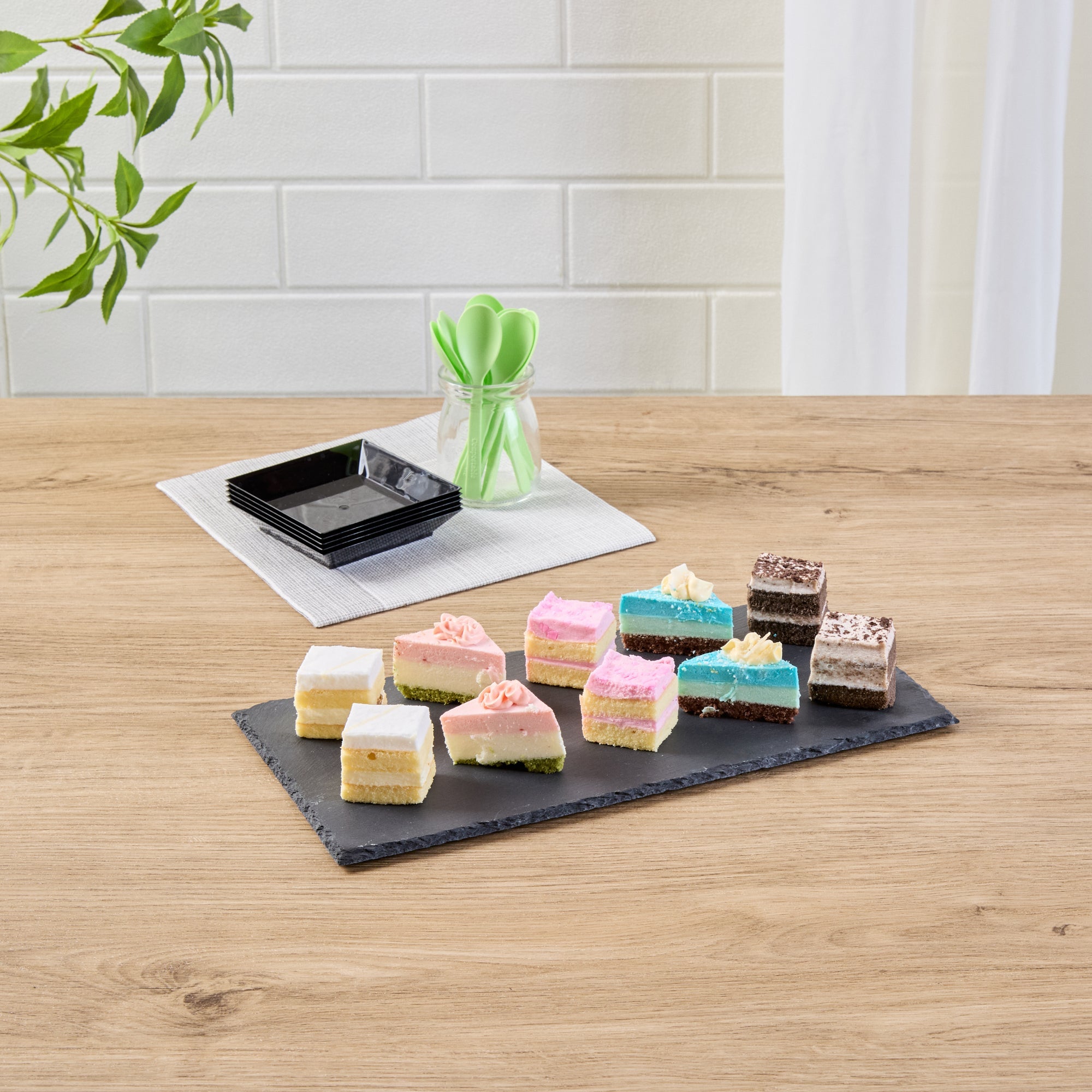 Stone Tek Rectangle Black Slate Serving Tray - 11 3/4" x 6" - 4 count box