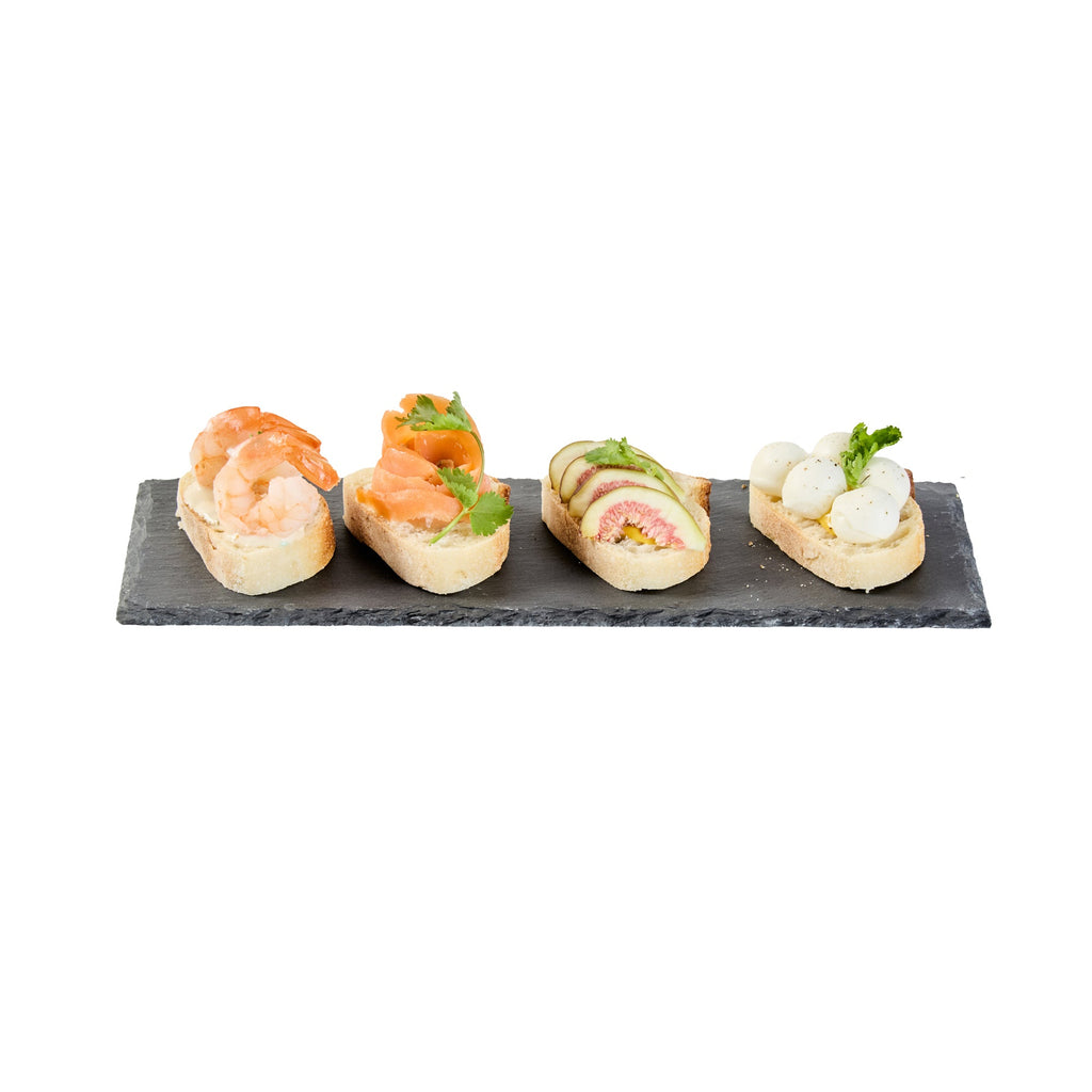 Stone Tek Rectangle Black Slate Serving Tray - 11 3/4" x 4" - 4 count box