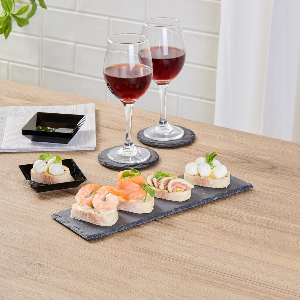 Stone Tek Rectangle Black Slate Serving Tray - 11 3/4" x 4" - 4 count box