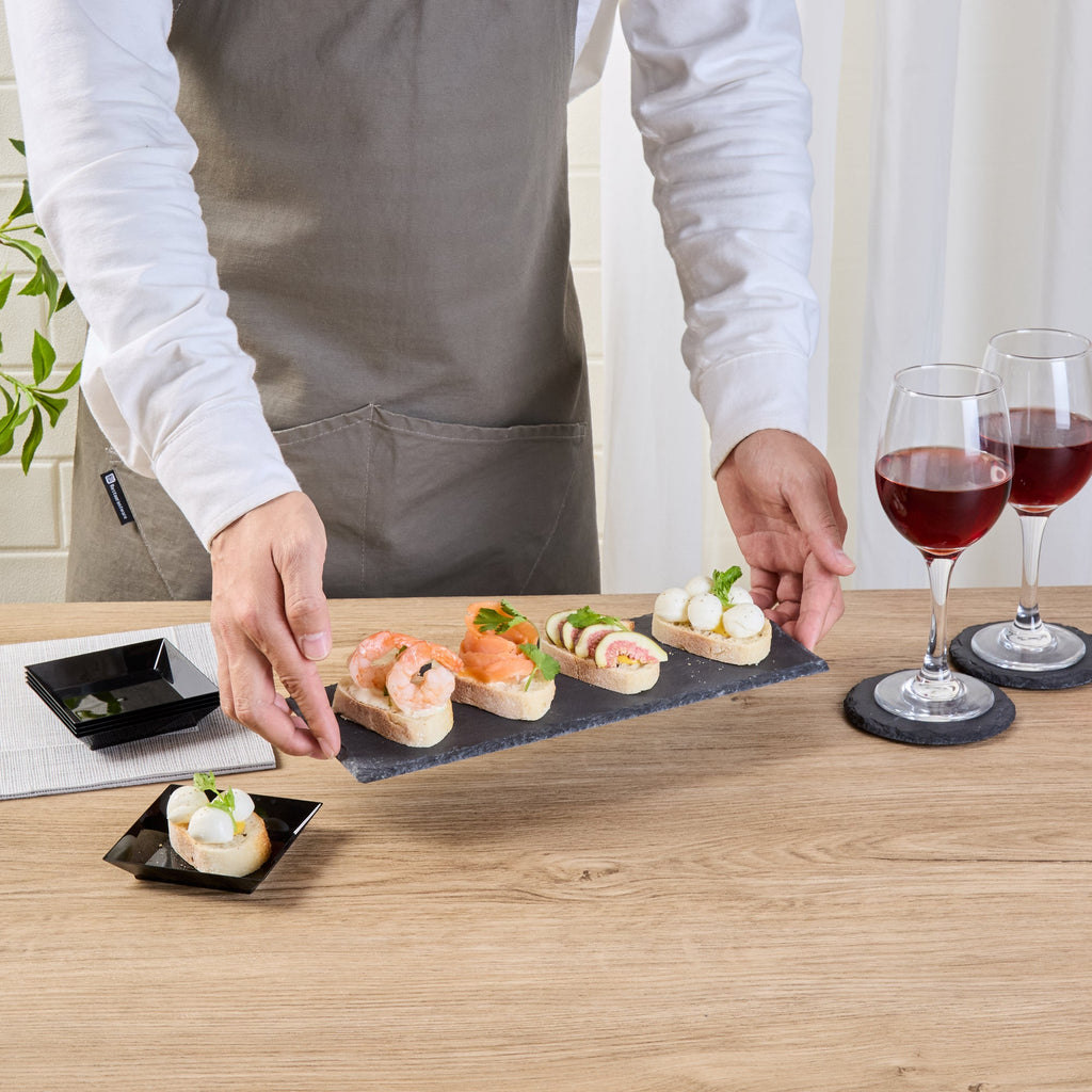 Stone Tek Rectangle Black Slate Serving Tray - 11 3/4" x 4" - 4 count box