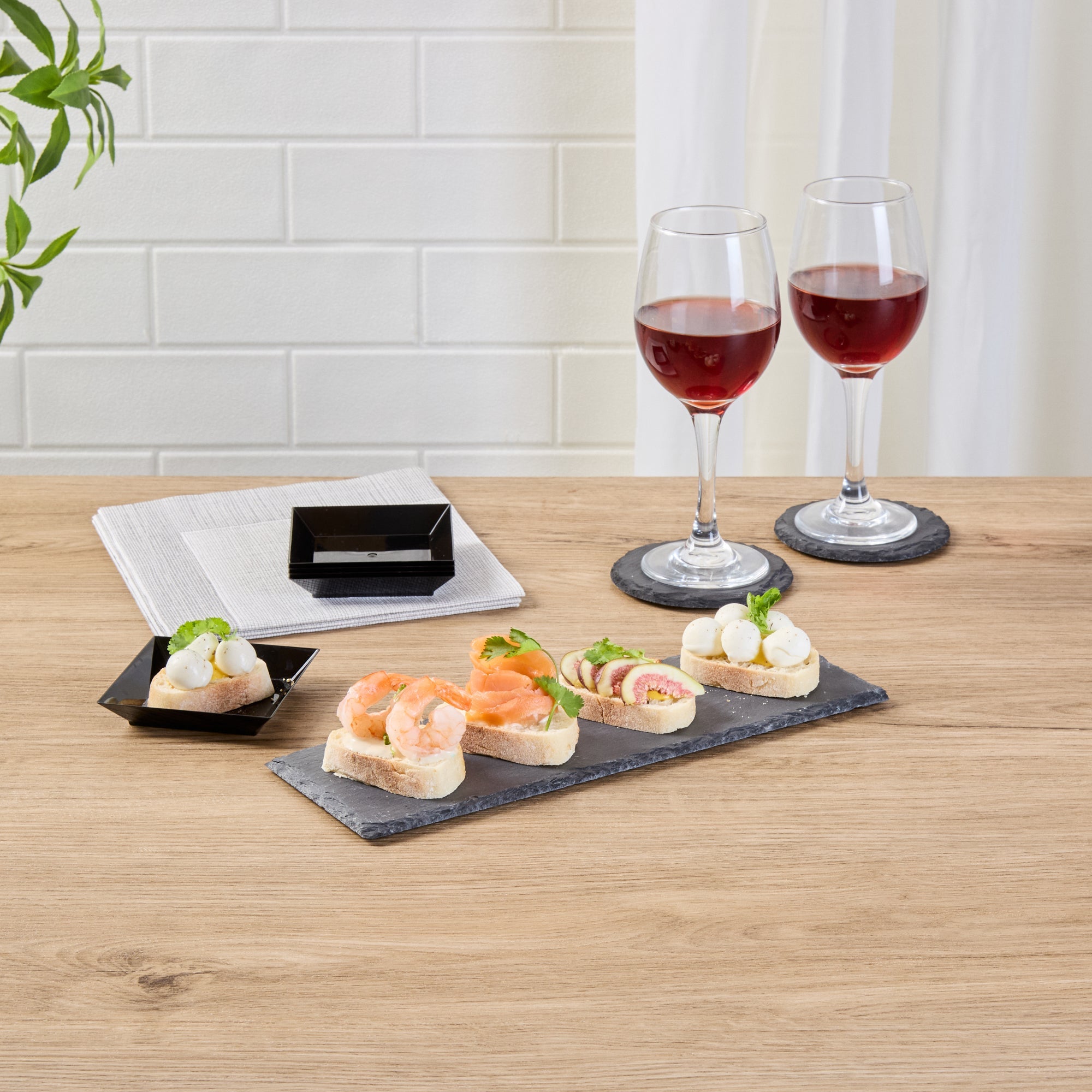 Stone Tek Rectangle Black Slate Serving Tray - 11 3/4" x 4" - 4 count box