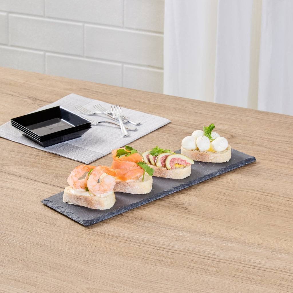Stone Tek Rectangle Black Slate Serving Tray - 11 3/4" x 4" - 4 count box