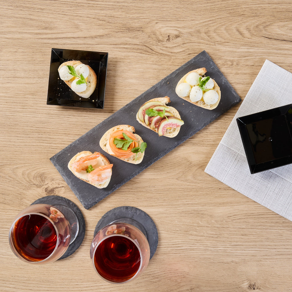 Stone Tek Rectangle Black Slate Serving Tray - 11 3/4" x 4" - 4 count box