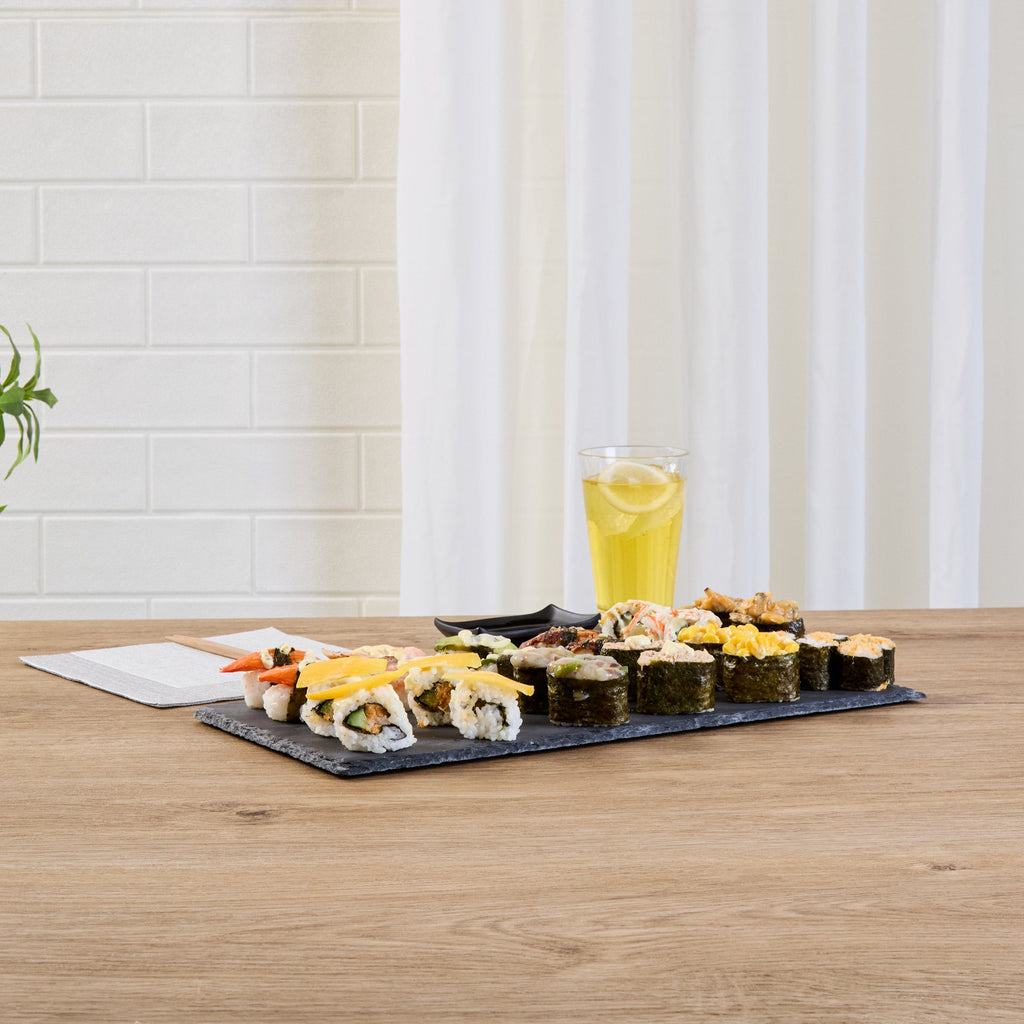 Stone Tek Rectangle Black Slate Serving Tray - 15 3/4" x 7 3/4" - 4 count box