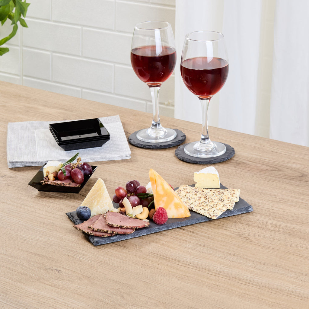 Stone Tek Rectangle Black Slate Serving Plate - 9 3/4" x 4 3/4" - 4 count box