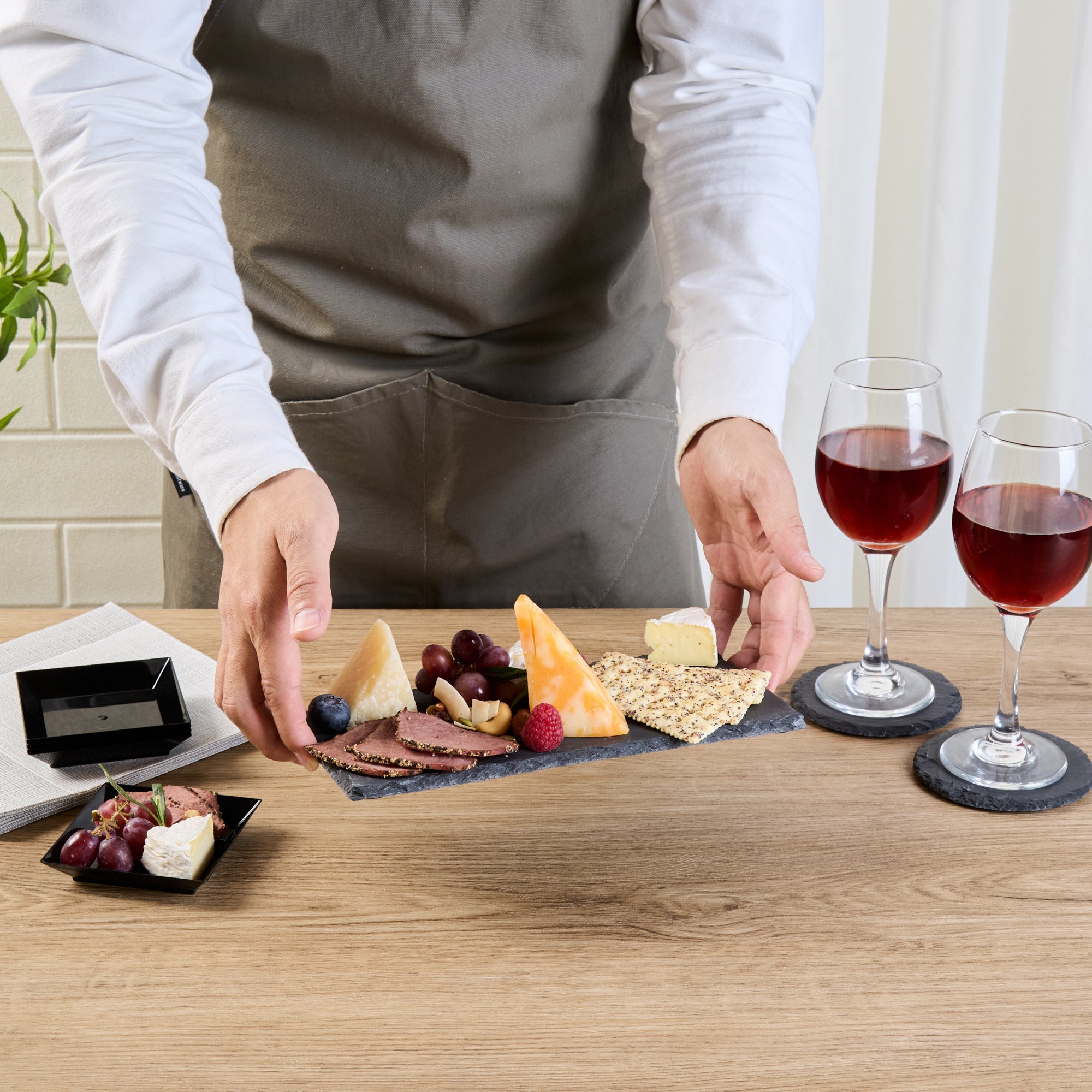 Stone Tek Rectangle Black Slate Serving Plate - 9 3/4" x 4 3/4" - 4 count box