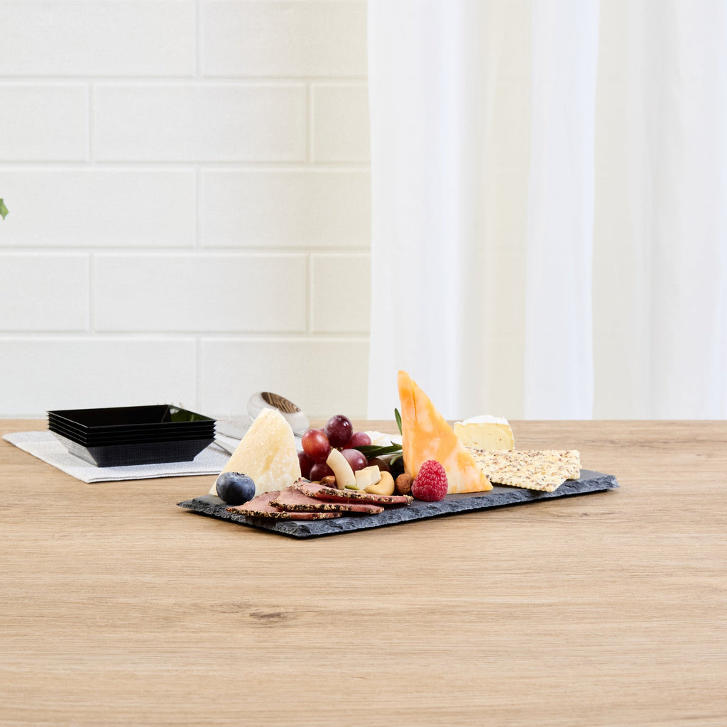 Stone Tek Rectangle Black Slate Serving Plate - 9 3/4" x 4 3/4" - 4 count box