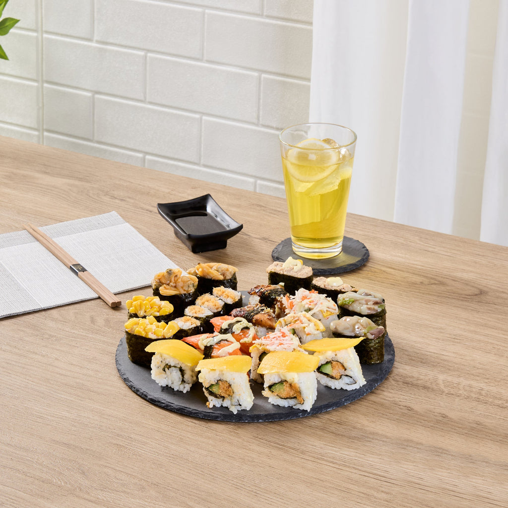 Stone Tek Round Black Slate Serving Plate - 9 3/4" x 9 3/4" - 4 count box