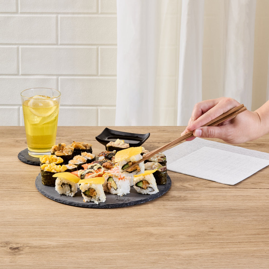 Stone Tek Round Black Slate Serving Plate - 9 3/4" x 9 3/4" - 4 count box