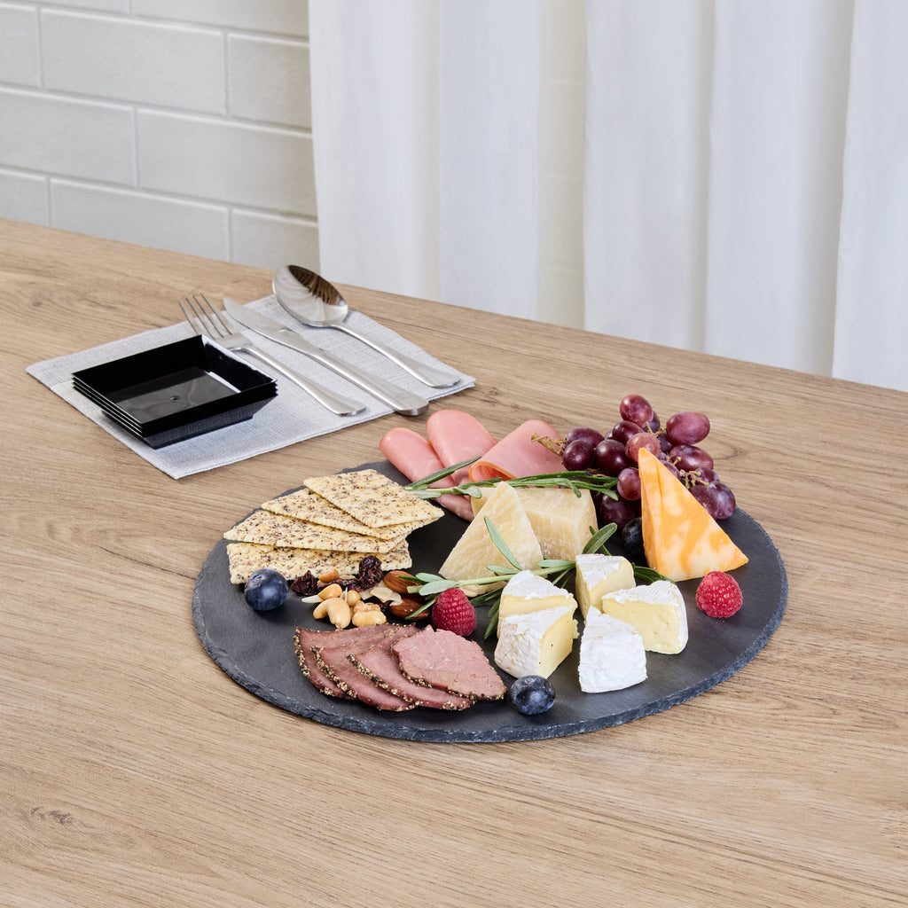 Stone Tek Round Black Slate Serving Tray - 11 3/4" x 11 3/4" - 1 count box