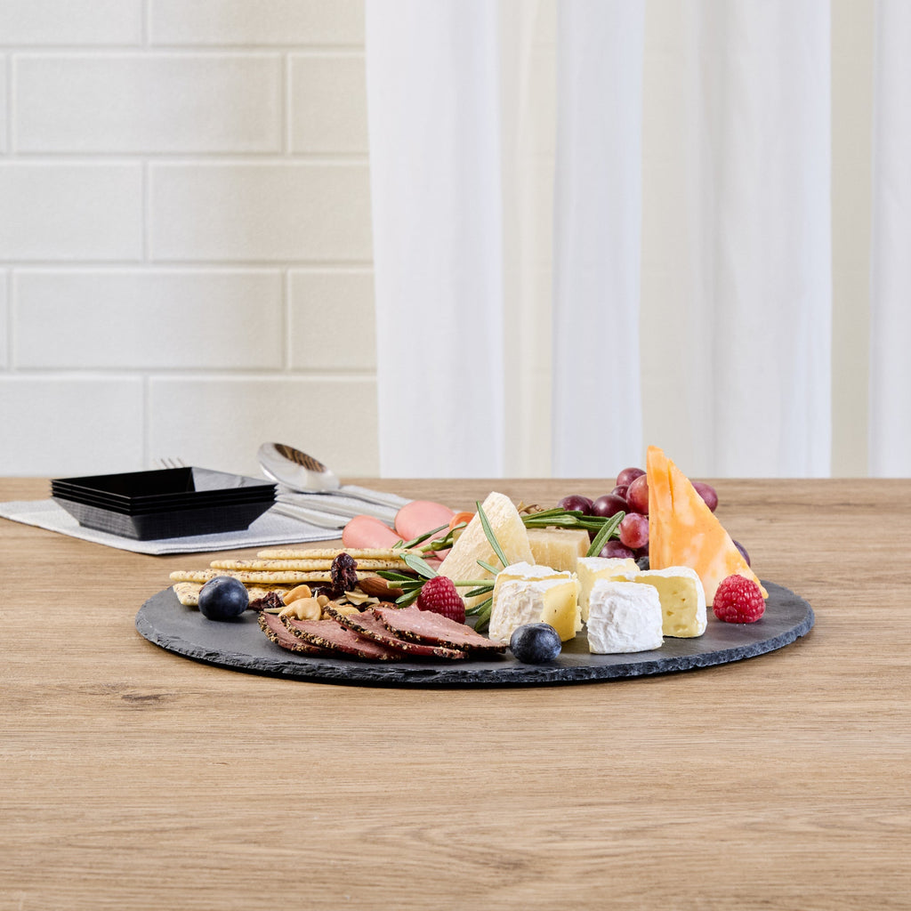 Stone Tek Round Black Slate Serving Tray - 11 3/4" x 11 3/4" - 1 count box
