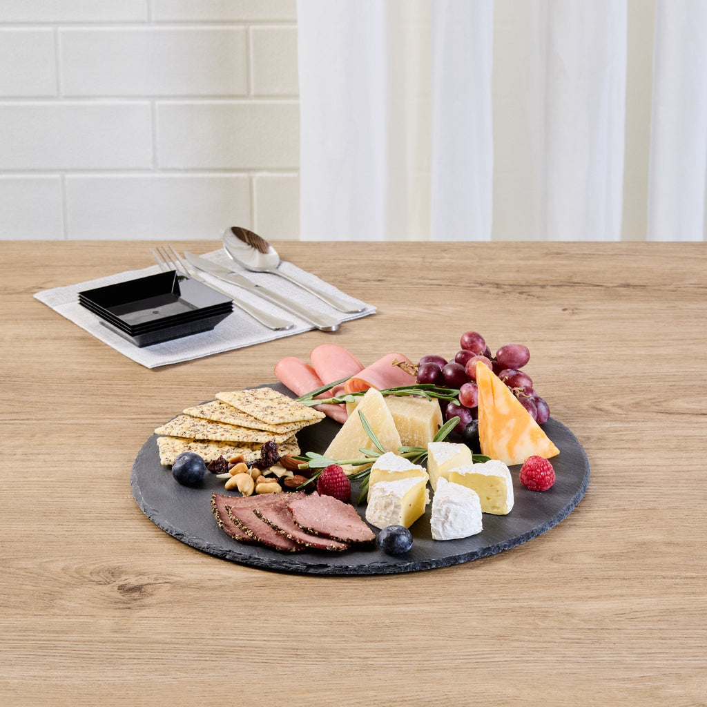Stone Tek Round Black Slate Serving Tray - 11 3/4" x 11 3/4" - 1 count box