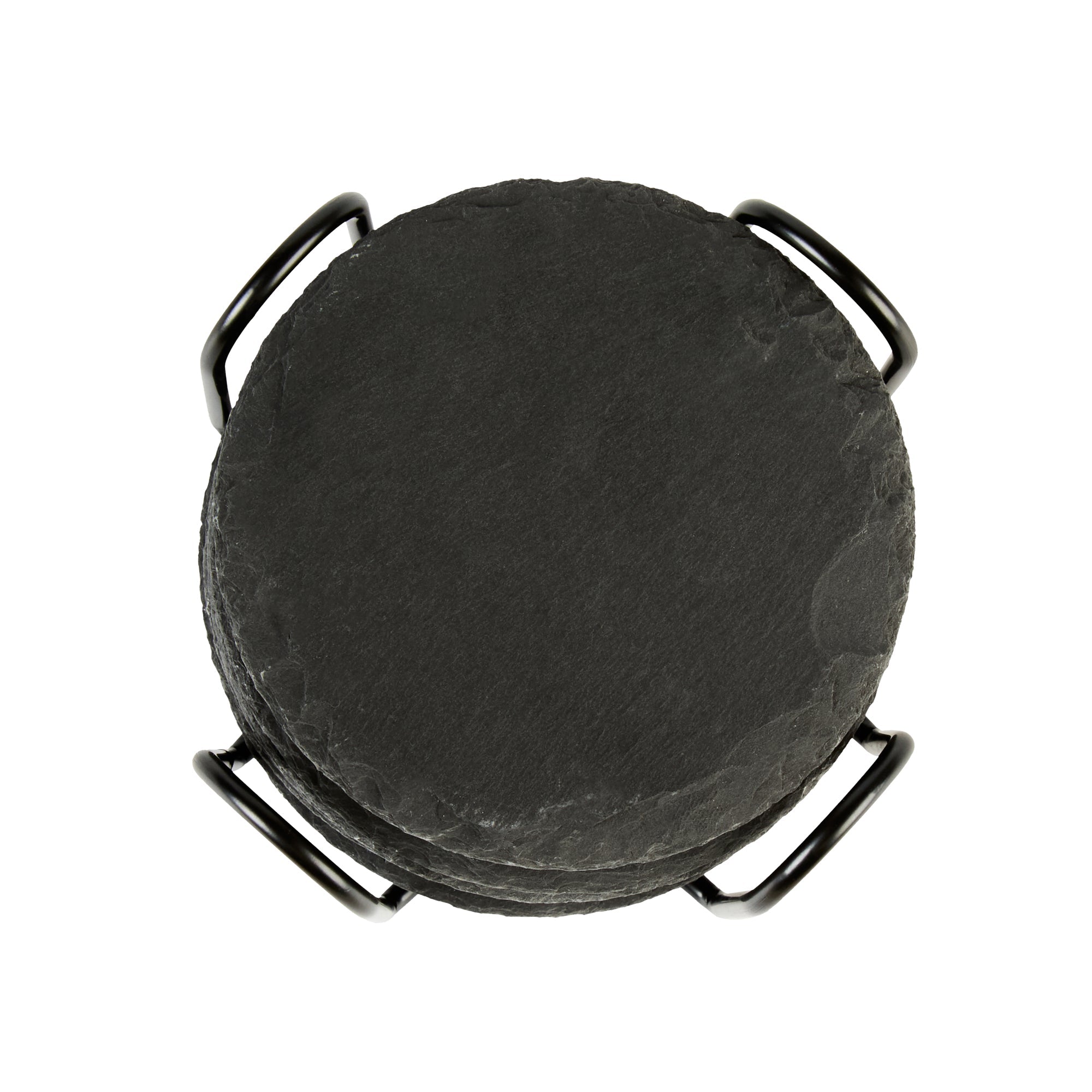 Stone Tek Round Black Slate Coaster - with Iron Holder - 4" x 4" - 1 count box