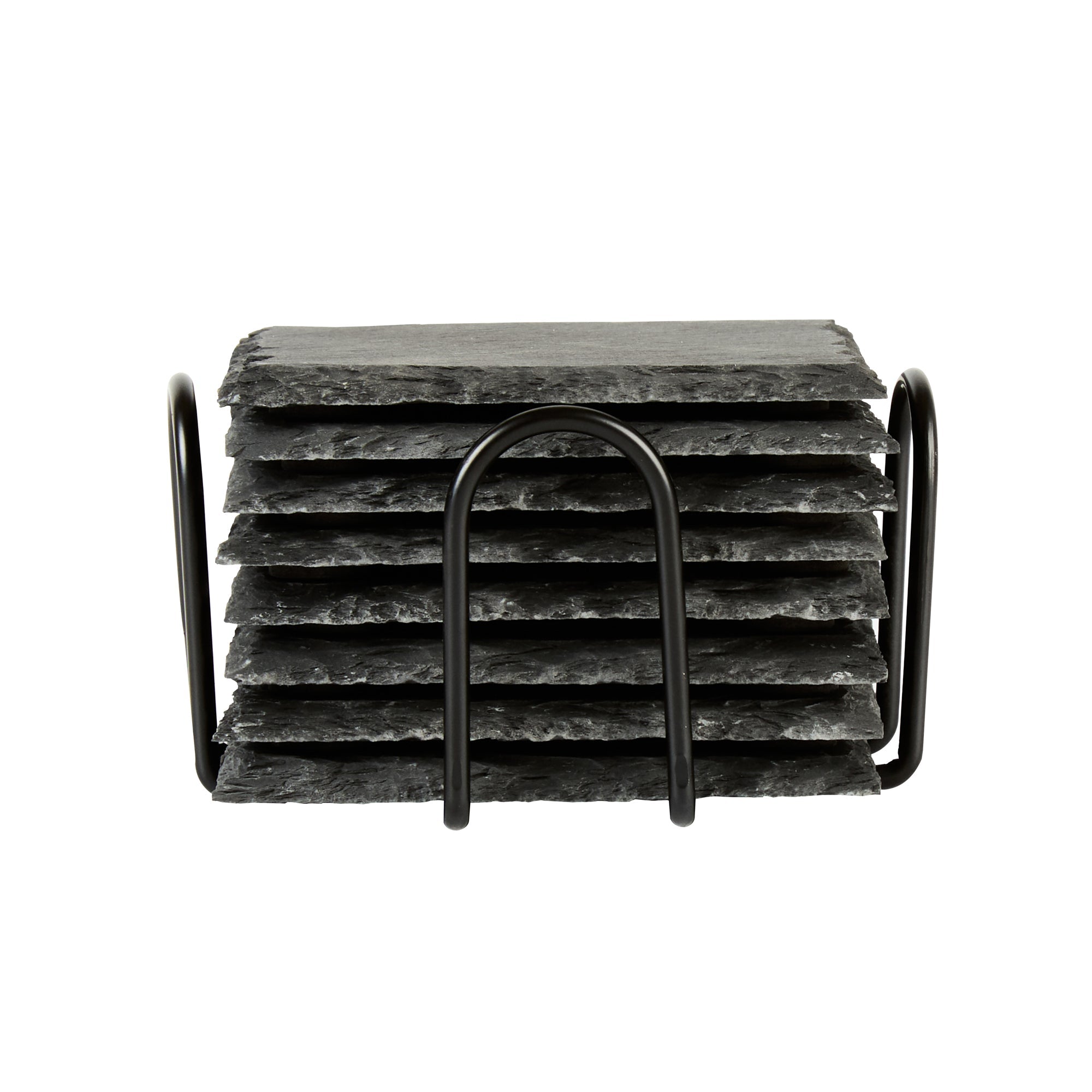 Stone Tek Square Black Slate Coaster - with Iron Holder - 4" x 4" - 1 count box