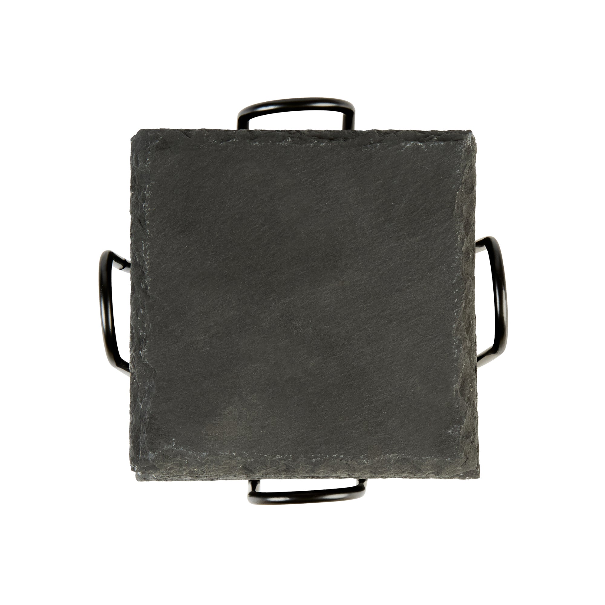 Stone Tek Square Black Slate Coaster - with Iron Holder - 4" x 4" - 1 count box