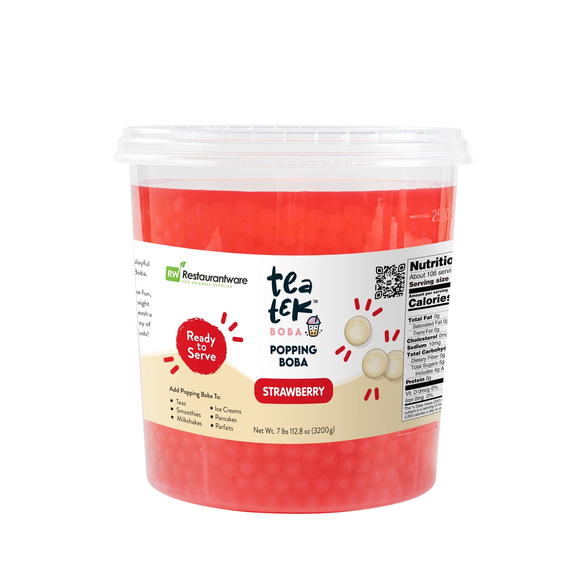 Tea Tek 7 lb Popping Boba - Strawberry - 1 count box