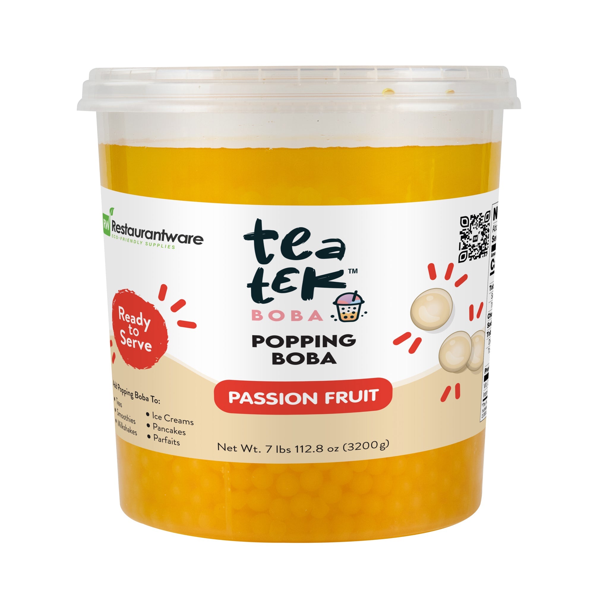 Tea Tek 7 lb Popping Boba - Passion Fruit - 4 count box
