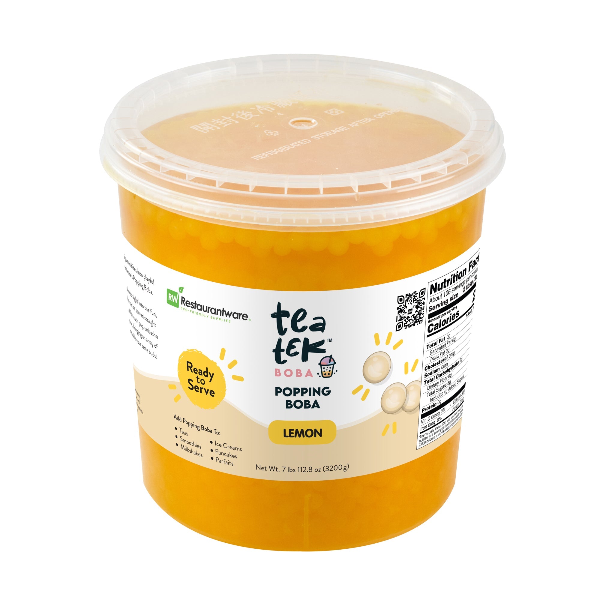 Tea Tek 7 lb Lemon Popping Boba - 1 count box